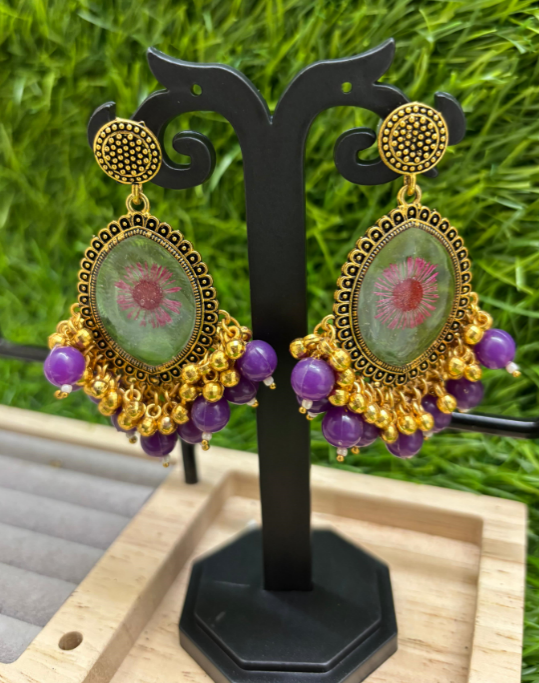 Resin Floral Theme Jhumka – Real Dried Flower Collection